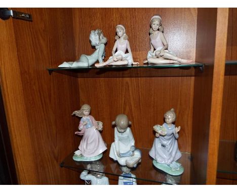 Lladro  / Nao - six figurines depicting girls to include one by Lladro, one by Nao and four by Leonardo