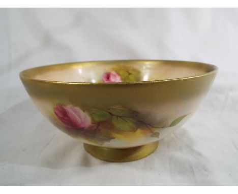 Royal Worcester - a large pedestal bowl decorated with pink roses on a blush ivory ground, bears the signature R Austin, fact