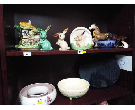 A good mixed lot of ceramics to include four Sylvac pieces comprising a mushroom vase with lop eared rabbit # 1510, two lop e