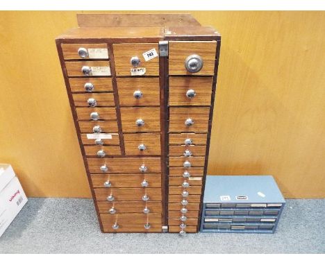 A handyman's wall or bench mounted chest of 30+ small drawers and a small metal chest of screw  drawers by Raaco - (2)