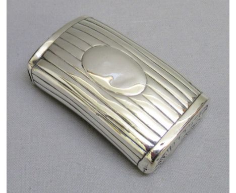 GEORGE III SILVER SNUFF BOX OF RECTANGULAR CURVED FORM WITH A HINGED PANEL/LID DEPICTING A YOUNG MAN DANCING IN A COTTAGE GAR