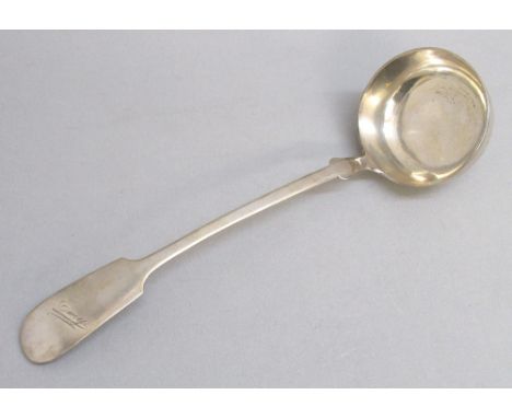 C19th GERMAN FIDDLE SILVER SOUP LADLE STAMPED '13' LOTH, LENGTH 31cm (158g)