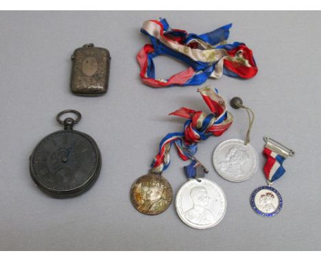 VICTORIAN SILVER POCKET WATCH WITH KEYWIND MOVEMENT, THE CUVETTE SIGNED JS. BUTIER, LONDON 1866, LATE VICTORIAN VESTA CASE AN