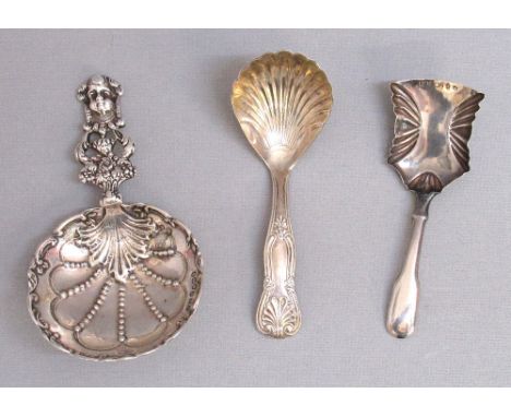 GEORGE III SILVER CADDY SPOON BY THOMAS MILLINGTON, BIRMINGHAM 1826 (8g), CONTINENTAL WHITE METAL CADDY SPOON STAMPED 800 (25