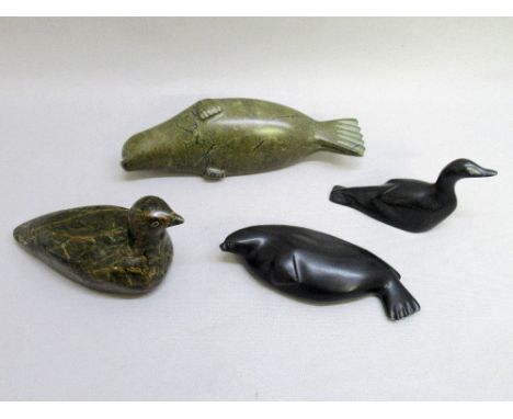 CANADIAN INUIT CARVINGS - GREEN STEATITE MODEL OF A SEAL BY LYTA NOWDLAK, No. 79, WITH SCRATCHMARKS AND DATE 1978, PURCHASED 
