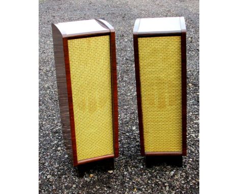 PAIR OF HMV WALNUT PEDESTAL SPEAKERS, MODEL No. L.S.35, (83cm x 25.5cm x 30cm) [2]