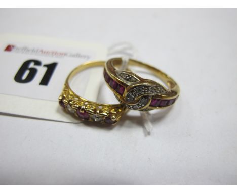 A Victorian Style Dress Ring, the graduated alternate set stones claw set, within ornate textured setting and shoulders, (fin