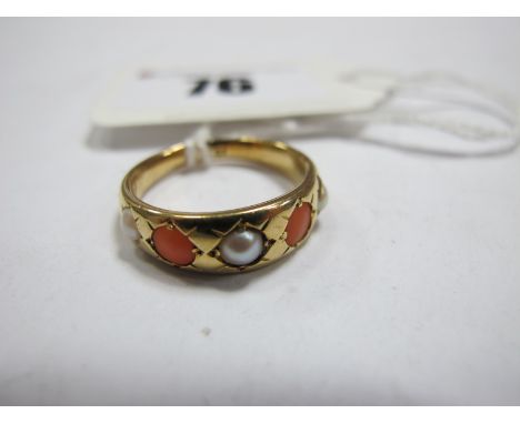 A c.Late XIX/Early XX Century Pearl and Coral Set Ring, alternately set (finger size M) together with a ring size adjuster pi