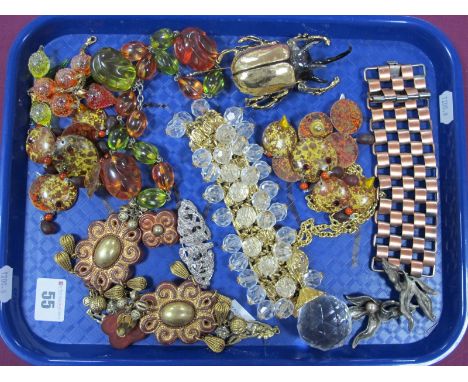 A Small Selection of Vintage Style Costume Jewellery, including a vintage glass fruit charm bracelet, large ornate drop earri