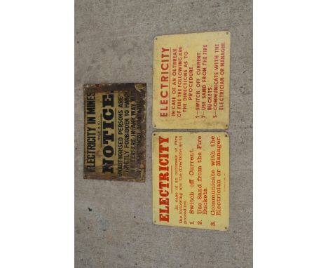 A collection of vintage 20th century enamel signs to include electricity procedure examples (31 x 26cm) and an 'Electricity i