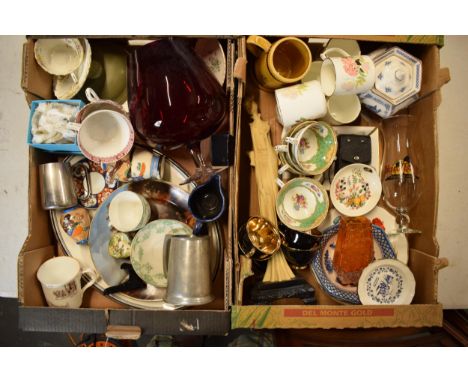 A large collection of items to include a silver 925 brooch, Copelands Grosvenor china cups, 20th century oriental items, tank