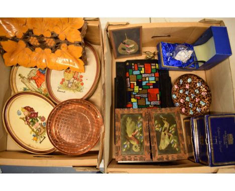 A mixed collection of items to include Hummel tapestries, Thomas Webb Crystal, a copper flower bowl etc. NO POSTAGE. 