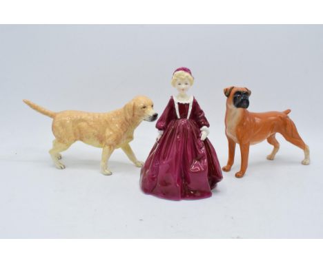 A collection of items to include a Royal Worcester figure Grandmother's Dress 3081 and boxed Royal Doulton animal figures Box