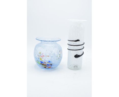 A pair of studio glass vases to include a Romblast of Romania tall white example together with a D. Bentameur bulbous vase (2