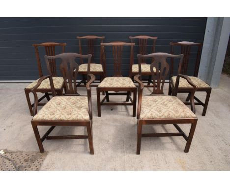 George III mahogany set of country Chippendale style dining chairs to consist of 2 carver chairs together with 5 matching din