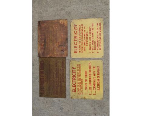 A collection of vintage 20th century enamel signs to include electricity procedure examples (31 x 26cm) (3) and an 'Electrici
