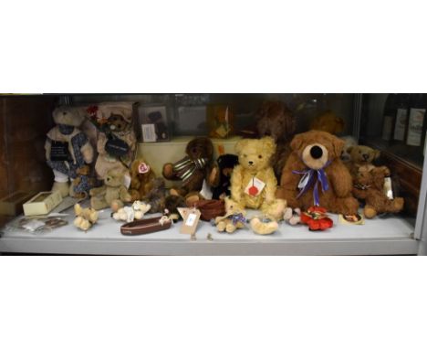 Assorted group of 20th Century teddy bears to include Canterbury Bear, Steiff, Steiff Pin Bears, Hermann, TY Beanie etc  