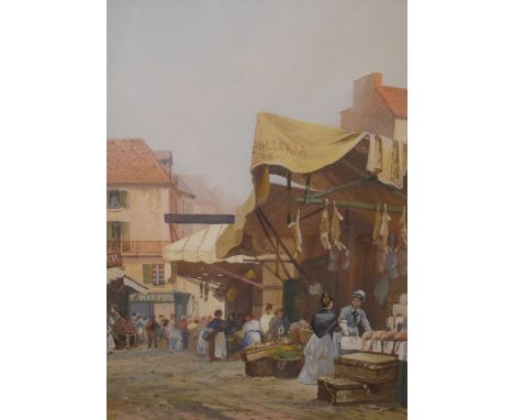 M. Martino (Neapolitan School) - Watercolour and gouache - 'Market Day at Naples', 34.5cm x 25.5cm, signed, framed and glazed