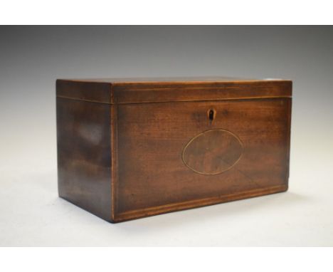 Georgian mahogany and string inlaid three division tea caddy, 25.5cm wide  