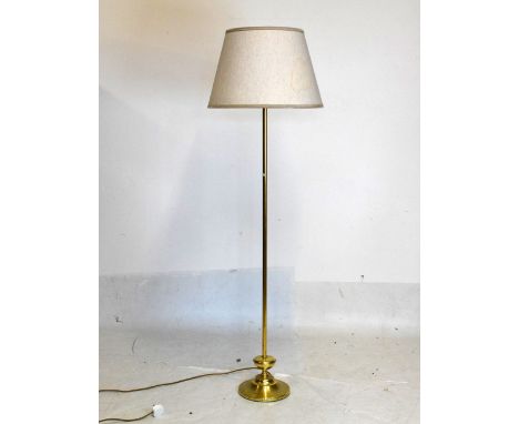 20th Century brass standard lamp with tapered cylindrical shade  