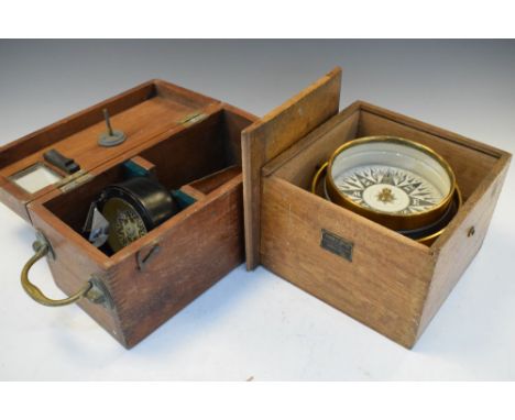 Vintage mahogany-cased Sestral hand bearing compass by Captain O.M. Watts Ltd of London, in original fitted teak box, togethe