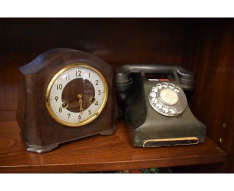 Smiths Bakelite cased mantel clock and a Bakelite cased analogue telephone  