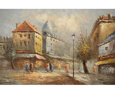 Burnett - Oil on canvas - Paris street scene with Montmartre, 50cm x 74cm and one other smaller similar oil signed K. Neil, b