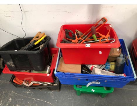 SIX LARGE CRATES OF VARIOUS WORKSHOP AND OTHER TOOLS ETC. 