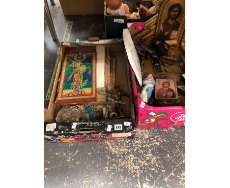 RELIGIOUS PICTURES AND ARTEFACTS, A MACHINE WOVEN FRAMED TAPESTRY, ETC.