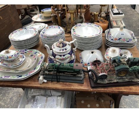 A COPELAND DINNER SERVICE, A GAUDY WELSH TEA POT, A MODEL TRACTOR GROUP AND A LOCOMOTIVE FORM TELEPHONE HAND SET