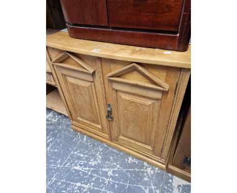 AN ANTIQUE ASH SIDE CABINET WITH ARCHITECTURAL PANELLED DOORS. 77 x 82 x 47 cm