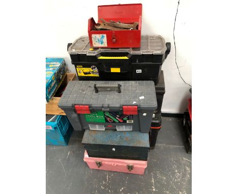 SEVEN VARIOUS LARGE TOOL BOXES AND CONTENTS.