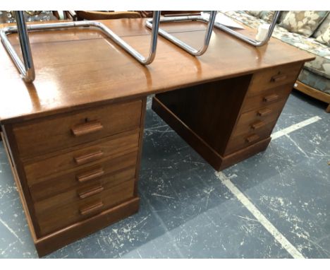 A VINTAGE TWIN PEDESTAL WRITING DESK. H 72 W 52 D 79 cm