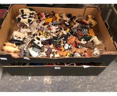 A COLLECTION PLASTIC FARM ANIMALS, BRITAINS, CORGI AND OTHER FARM VEHICLES
