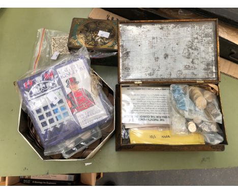 TINS OF BRITISH COINS, GLASS FINGER BOWLS, GOSS ARMORIAL WARES, BOHEMIANDINNER WARES, ETC
