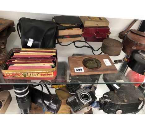 MAGIC LANTERN SLIDES, CAMERA PLATES, A GALVANOMETER, ANOTHER ELECTRICAL DEVICE AND A CORONET CADET CAMERA