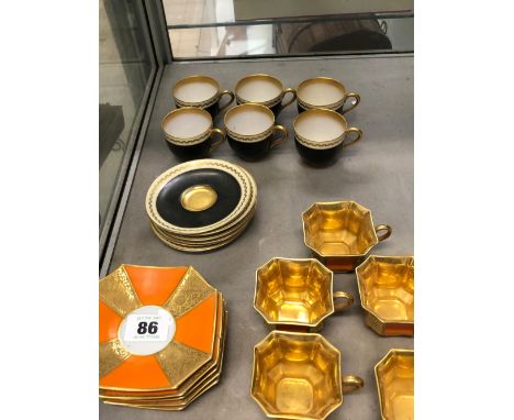 TWO SETS OF SIX SMALL COFFEE CANS AND SAUCERS OND BY ROYAL WORCESTER, THE OTHER ROSENTHALE.