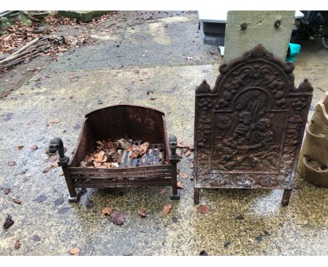 A CAST IRON FIRE GRATE AND BACK.