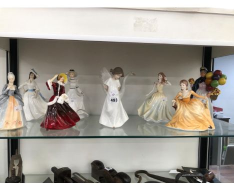 EIGHT PORCELAIN LADIES TOGETHER WITH A NAO SWAN