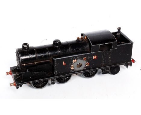 A pre-war Hornby Dublo 3-rail clockwork LNER No. 2690 tank engine, paint loss particularly around keyhole, with key and in a 