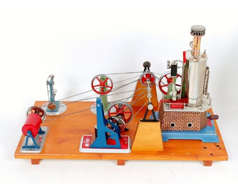 Wilesco Live Steam Plant comprising, D455 live steam vertical engine, mirror polished nickel plated boiler, with burner and e