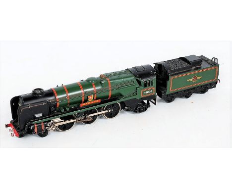 A Hornby Dublo 2-rail 'Barnstaple' engine and tender, minor blemishes and would benefit from cleaning (G)