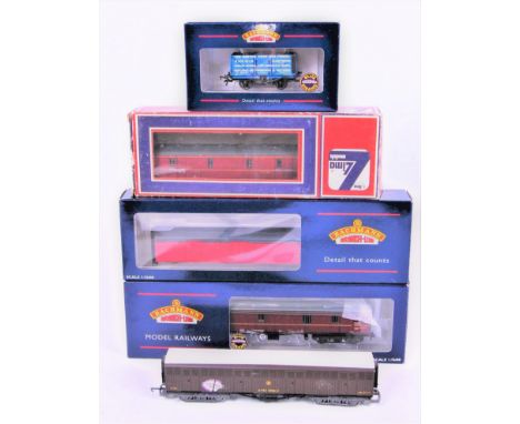 10 various 00 gauge Kit Built and As issued Wagons, to include Bachmann 39-271 BR MK1 GUV BR Maroon, 37-125 8 Plank End Door 