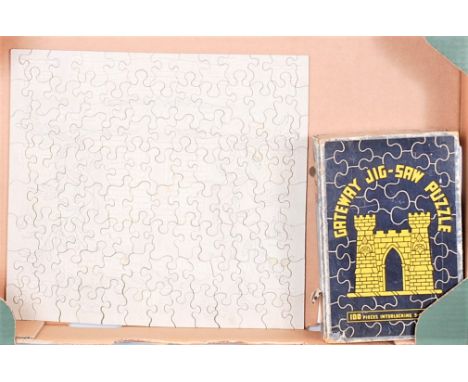 Chad Valley for Wiggins Leape, rare wooden jigsaw puzzle, to advertise water marked paper, with crib sheet, "Gateway Jigsaw P