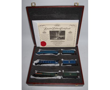 A Bachmann presentation set of 3 class A4 engines and tenders, LNER blue, BR blue, BR green, all 'Commonwealth of Australia' 