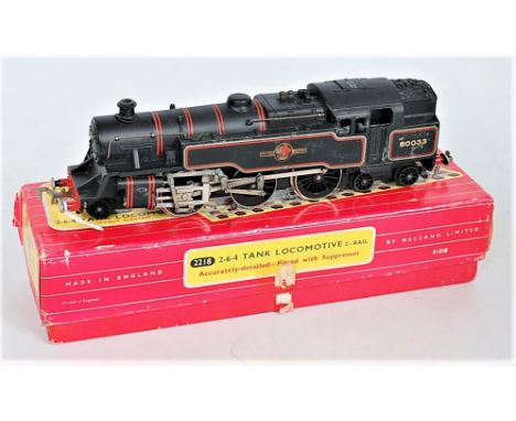 A Hornby-Dublo 2-rail 2218 Standard 2-6-4T No. 80033 in BR black, light pitting to one bunker side, otherwise (G,BG)
