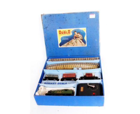 A Hornby Dublo 3-rail EDG7 tank and goods train set with LNER tank engine, 3 wagons, track etc, all in clean condition, box l