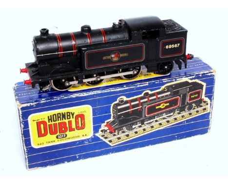 A Hornby Dublo 3-rail EDL17 gloss black tank engine No. 69567 (G-BG) and a similar ref 3217 with instructions (G-BG)