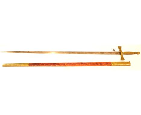 An early 20th Century Templar sword in red leather scabbard with brass mounts. P&amp;P Group 3 (£25+VAT for the first lot and