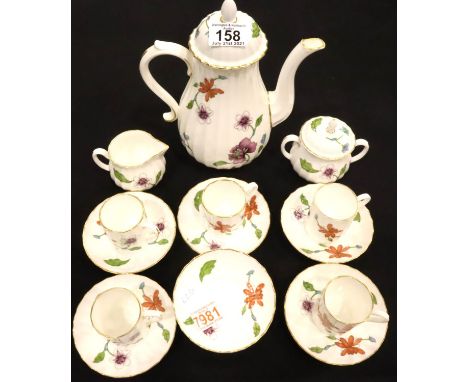 Royal Worcester Astley gilt coffee set with five cups, six saucers, coffee pot, cream and sugar. P&amp;P Group 3 (£25+VAT for